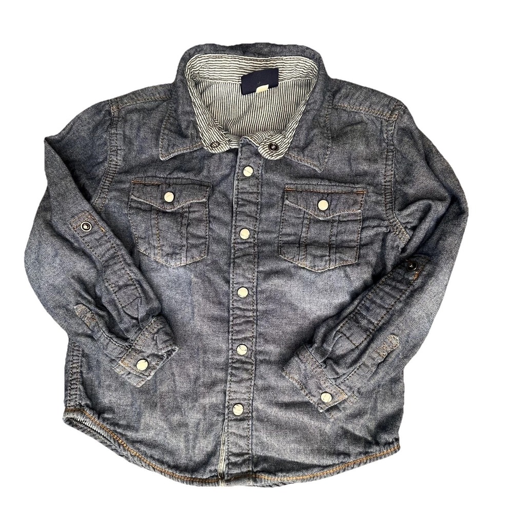 Oshkosh Genuine Blue Denim Jeans Snap Button up Western Boys Shirt Size 5T